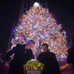 A photo of Mayor de Blasio at the Rockefeller Christmas Tree Lighting ceremony on Dec 1st 2021